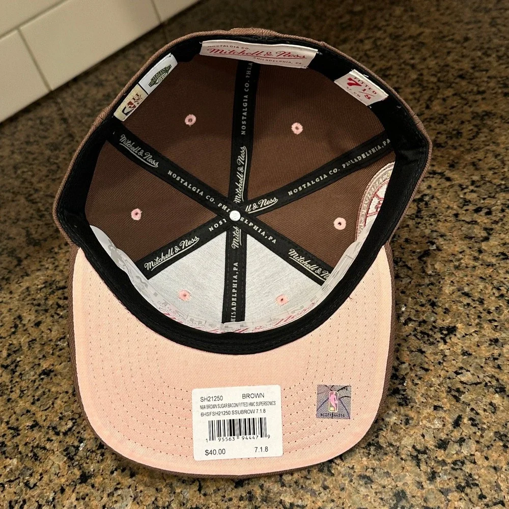 Seattle Sonics Mitchell & Ness 40th Anniversary Fitted Hat 7 1/8 Brown Pink New